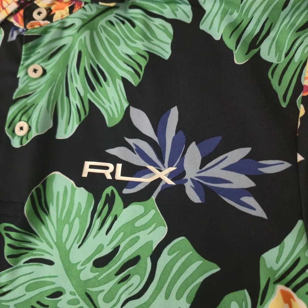 Ralph Lauren RLX Polo Shirt Mens Medium Floral Blue Pro Fit Performance Golf